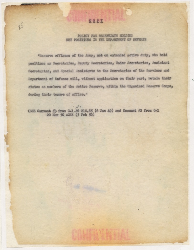 Disposition Form from E. J. Cottrell to Office of the Adjutant General for Time Magazine Question Regarding President Harry S. Truman and Career Compensation Act, with Attachments