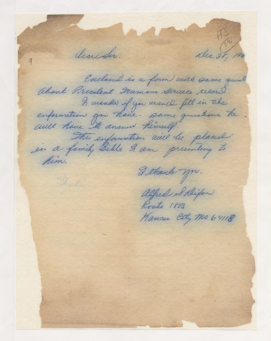 Handwritten Letter from Alfred S. Dixon to the Adjutant General