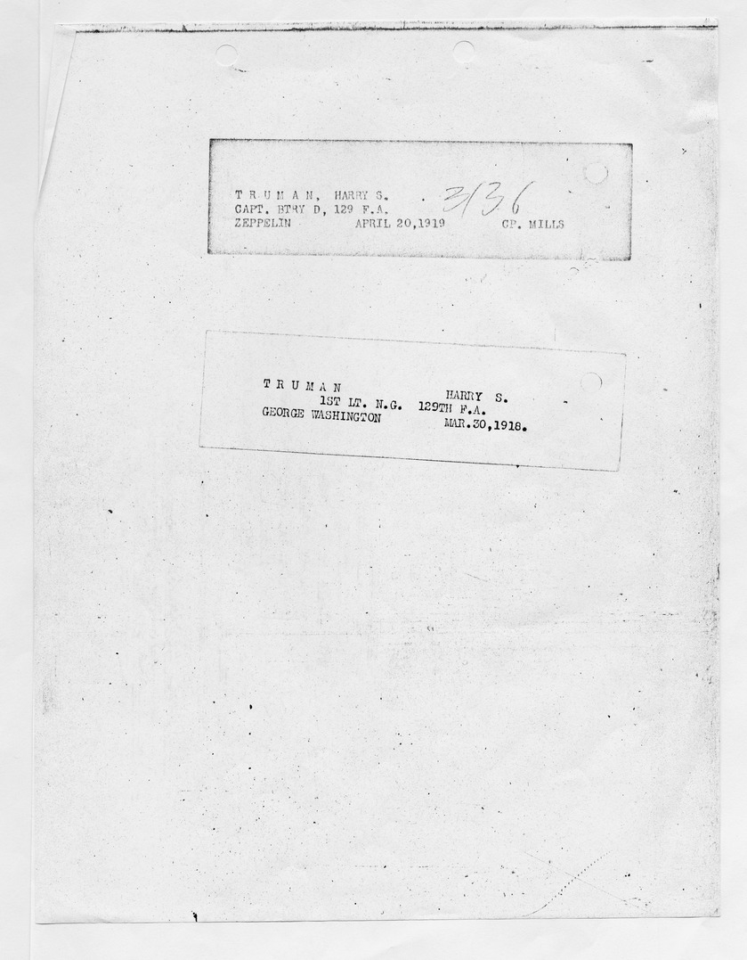 Boarding Pass for Deployment to Europe Aboard USS George Washington for First Lieutenant Harry S. Truman and Boarding Pass for Return from Europe Aboard USS Zeppelin for Captain Harry S. Truman
