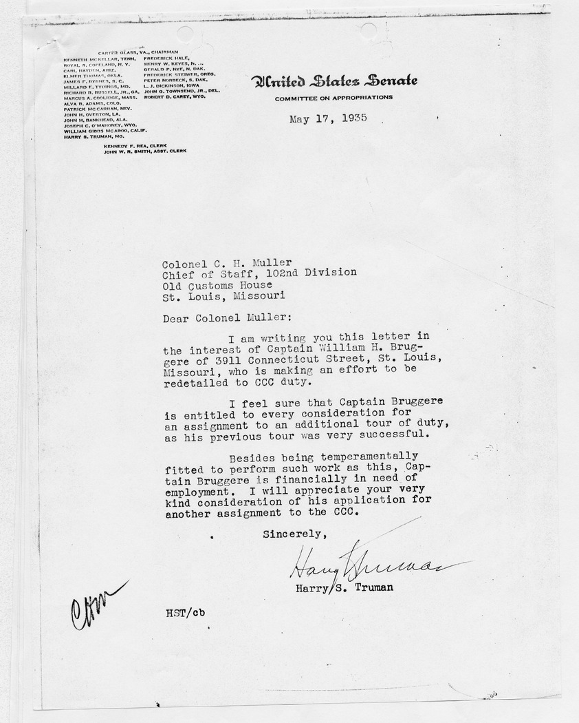Correspondence Between Senator Harry S. Truman and Colonel C. H. Muller