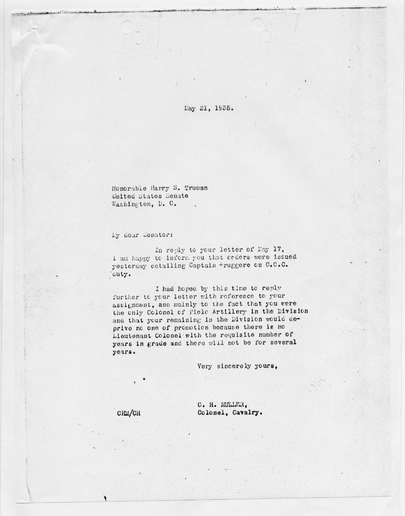 Correspondence Between Senator Harry S. Truman and Colonel C. H. Muller