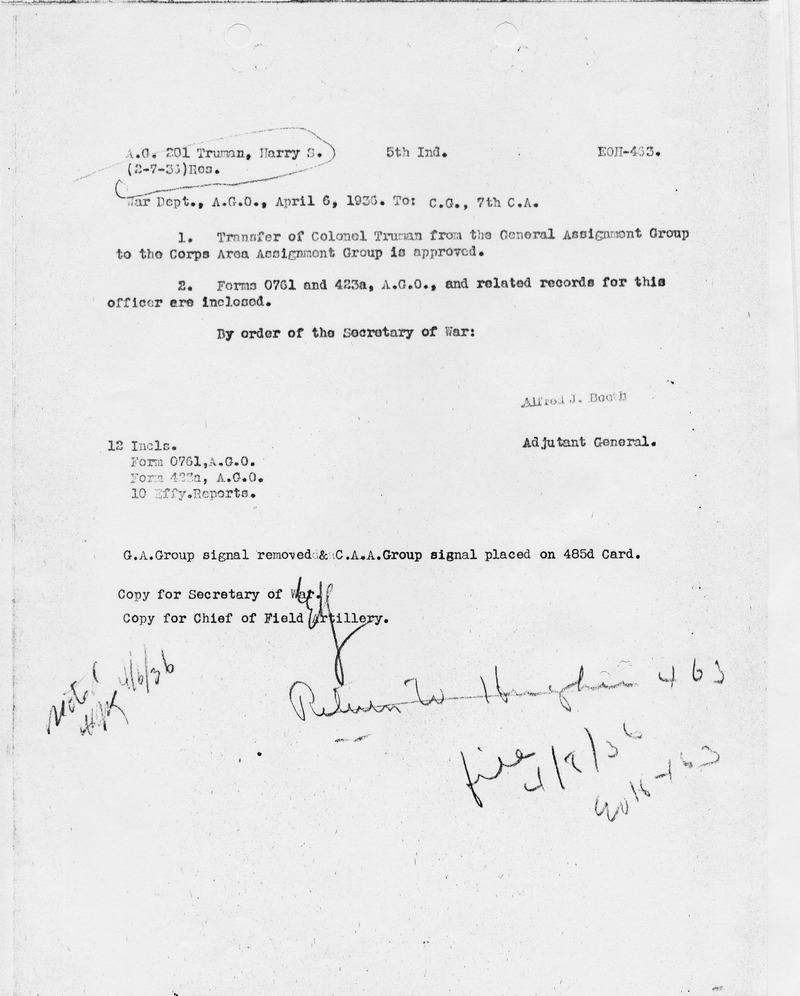 Memorandum from the Adjutant General to Commanding General, 7th Corps Area