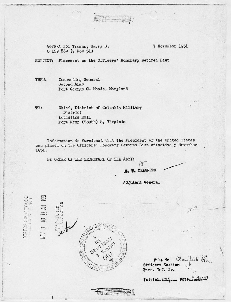 Memorandum from N. W. Dragneff to Chief, District of Columbia Military District