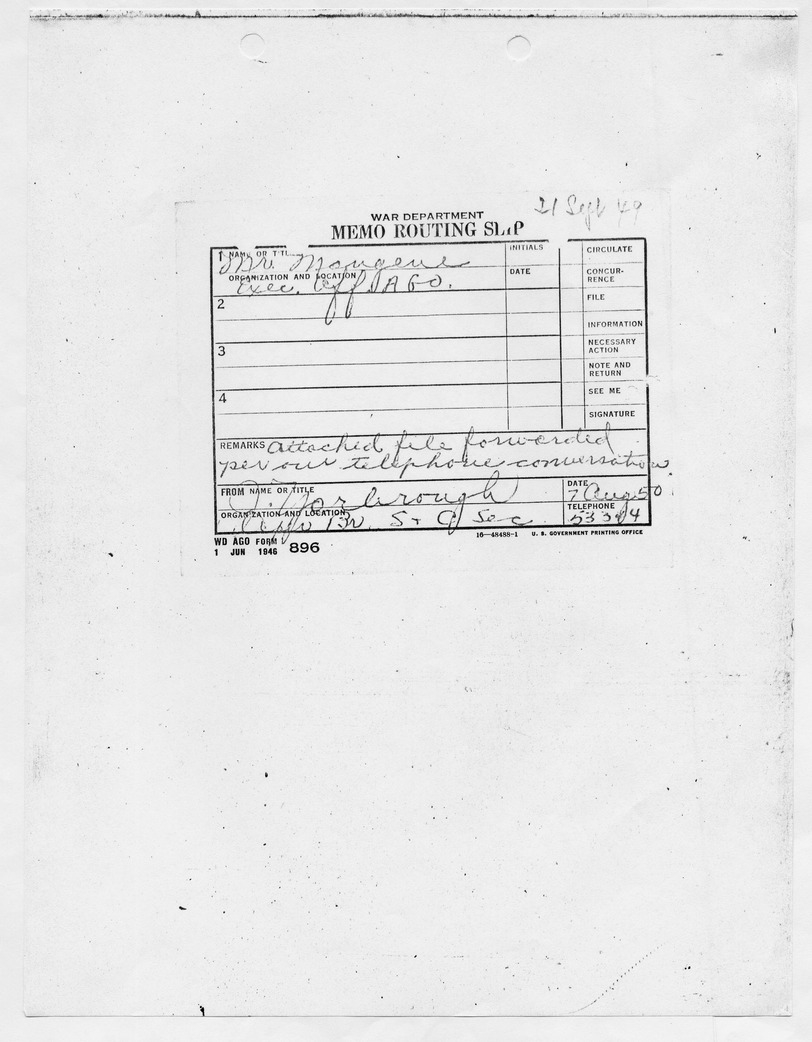 Memo Routing Slip from J. Yarbrough to Mr. Mangene