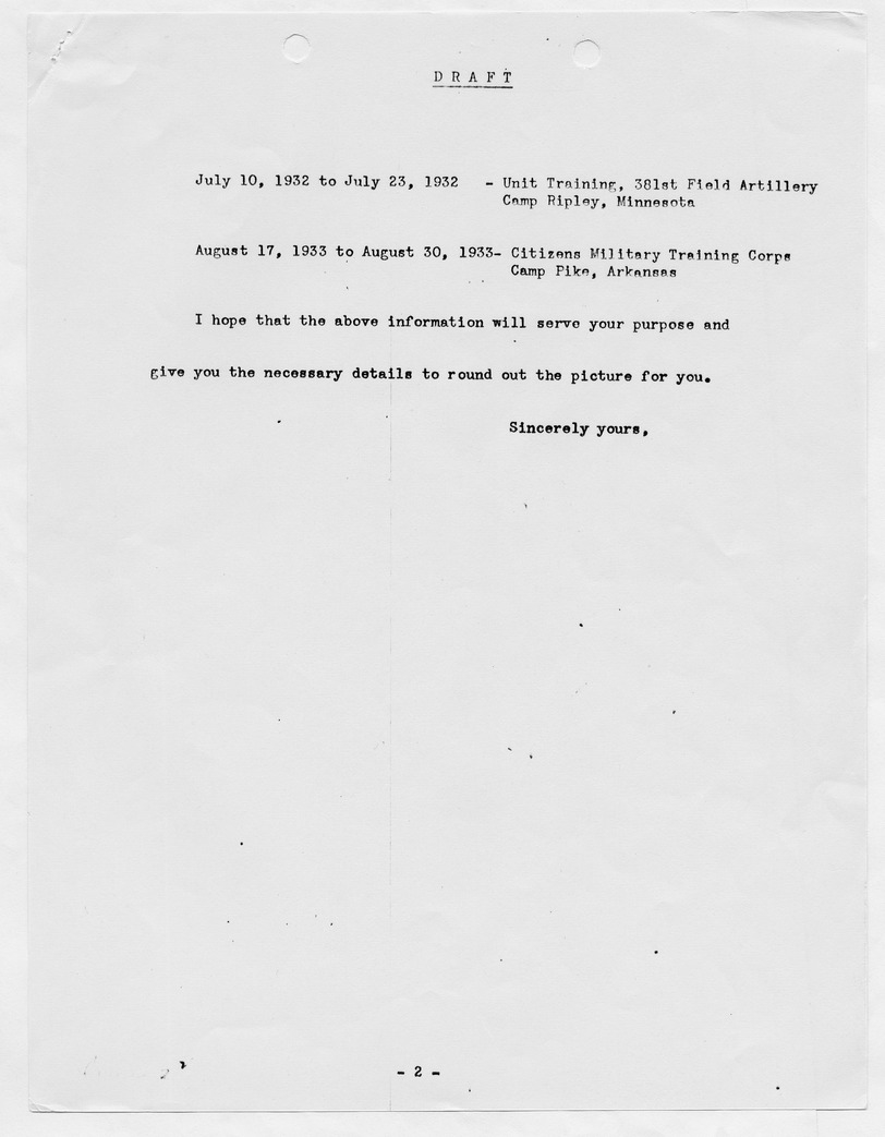 Draft of Service Record of President Harry S. Truman