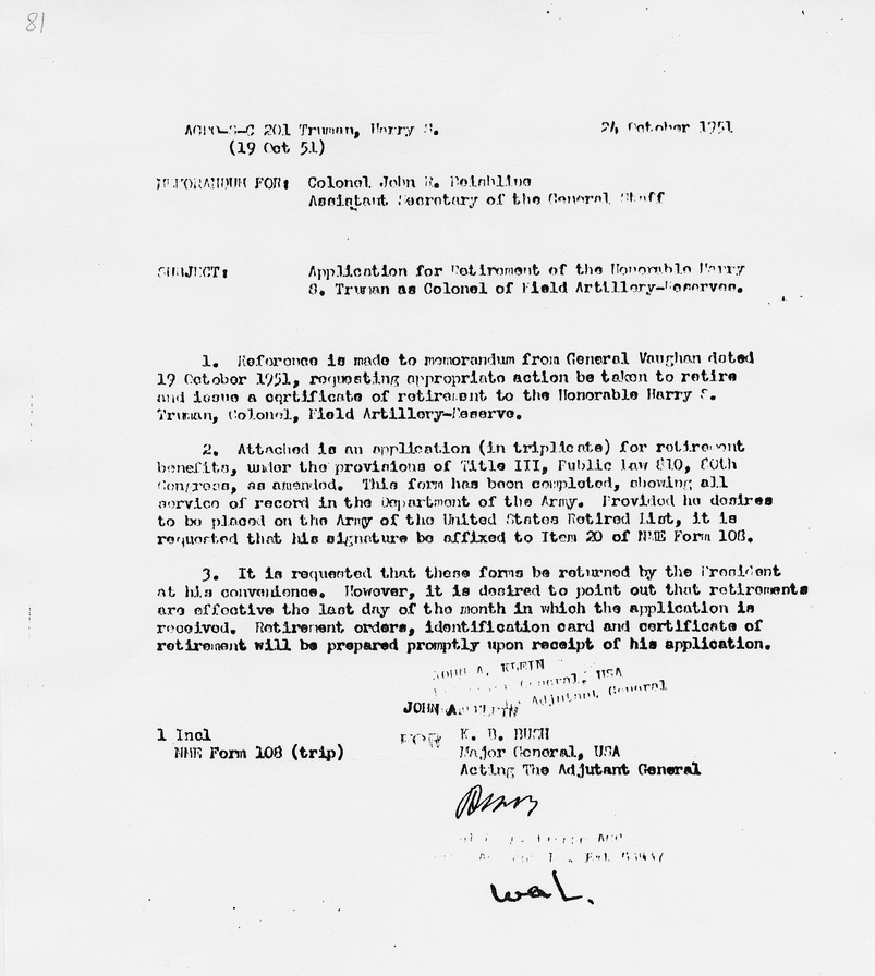 Memorandum from Major General K. B. Bush to Colonel John R. Beishline