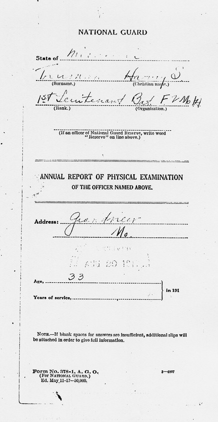 Annual Report of Physical Examination for Harry S. Truman