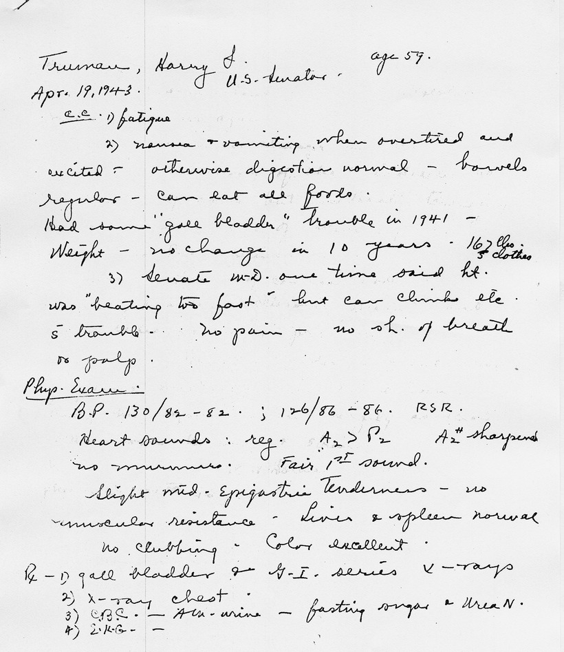 Handwritten Examination Notes by Major D. V. Holman for Senator Harry S. Truman