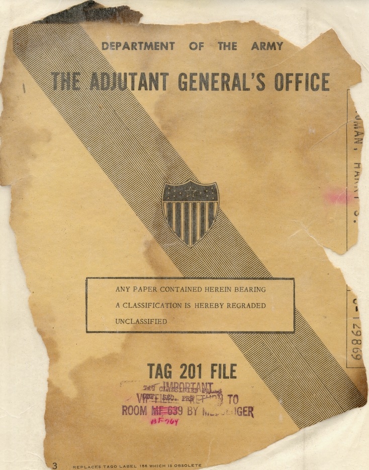 Service File Cover Page for Harry S. Truman