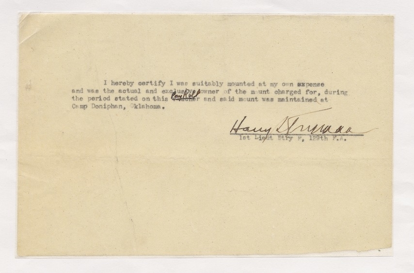 Affidavit of Mount Expense for Harry S. Truman