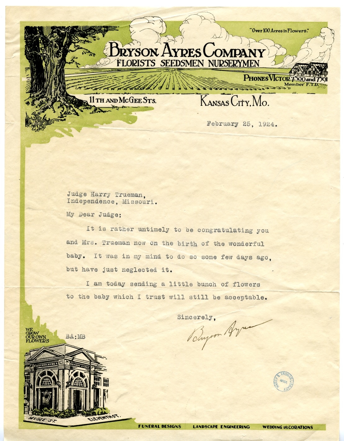 Letter from Bryson Ayres to Harry S. Truman