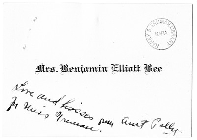 Letter from Mrs. Benjamin E. Bess to Bess W. Truman