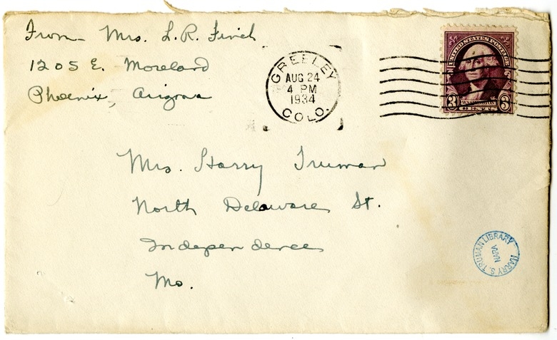 Letter from Fanny Lew Finch to Bess W. Truman