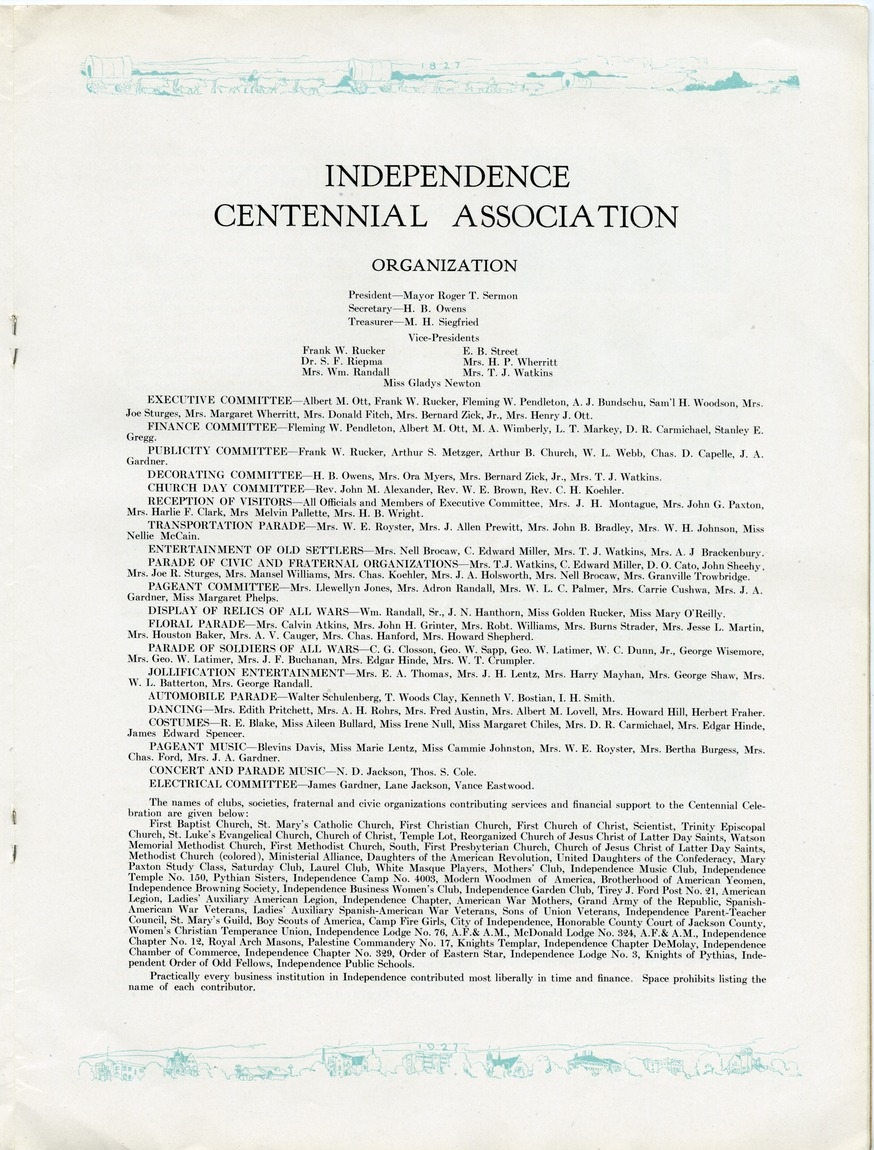 Official Souvenir Program, Independence, Missouri Centennial, 1827-1927