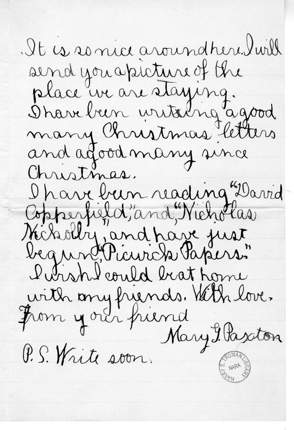 Letter from Mary Paxton to Bess Wallace