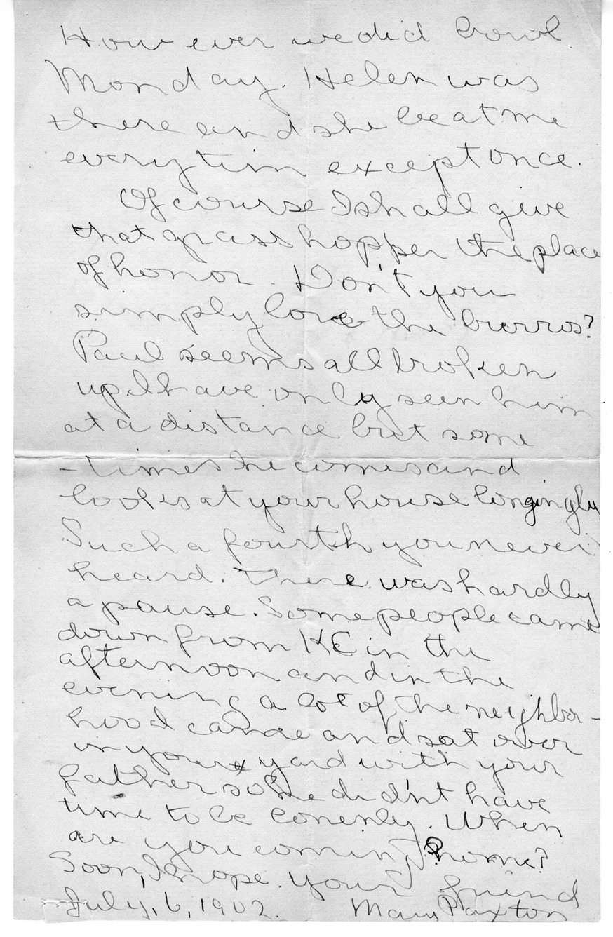 Letter from Mary Paxton to Bess Wallace