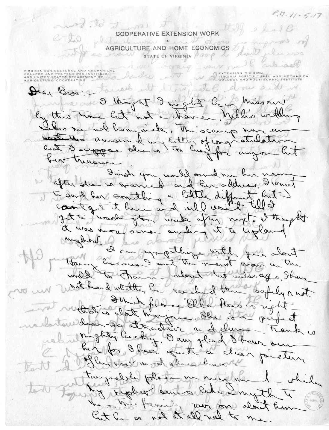 Letter from Mary Paxton to Bess Wallace