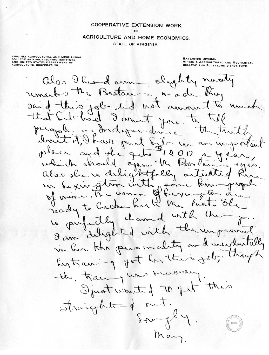 Letter from Mary Paxton to Bess Wallace