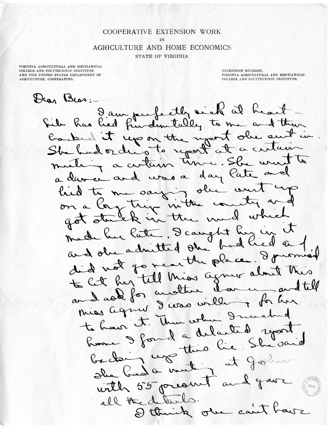 Letter from Mary Paxton to Bess Wallace
