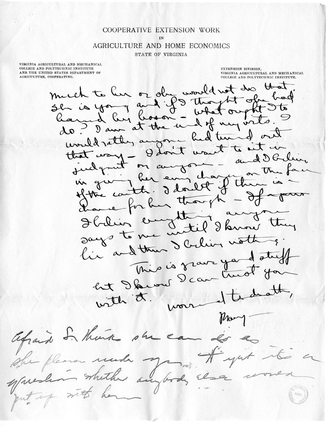 Letter from Mary Paxton to Bess Wallace