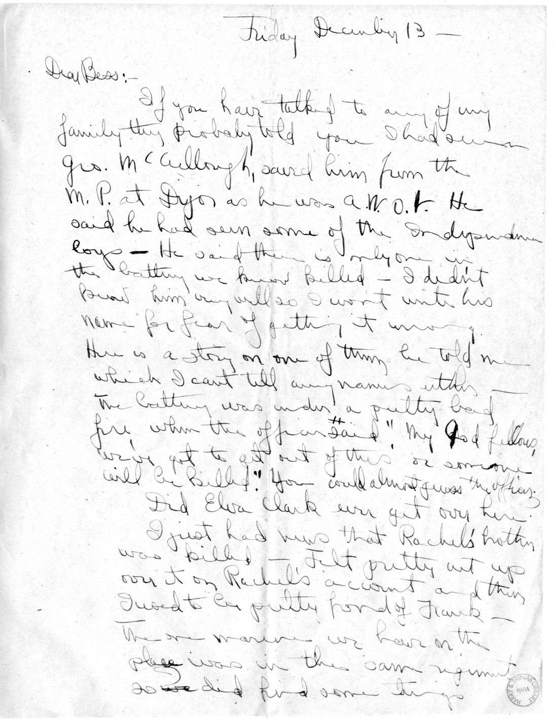 Letter from Mary Paxton to Bess Wallace