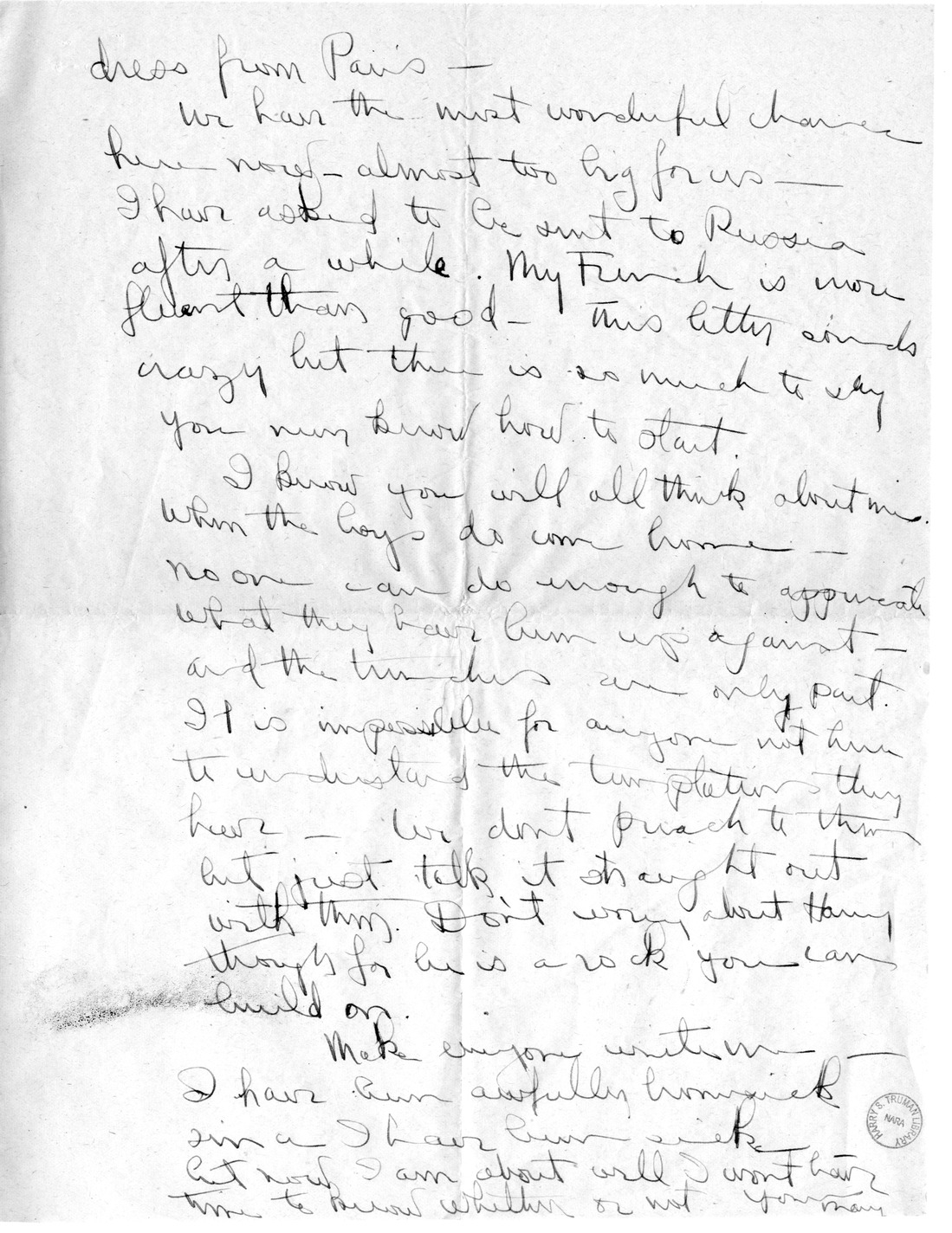 Letter from Mary Paxton to Bess Wallace