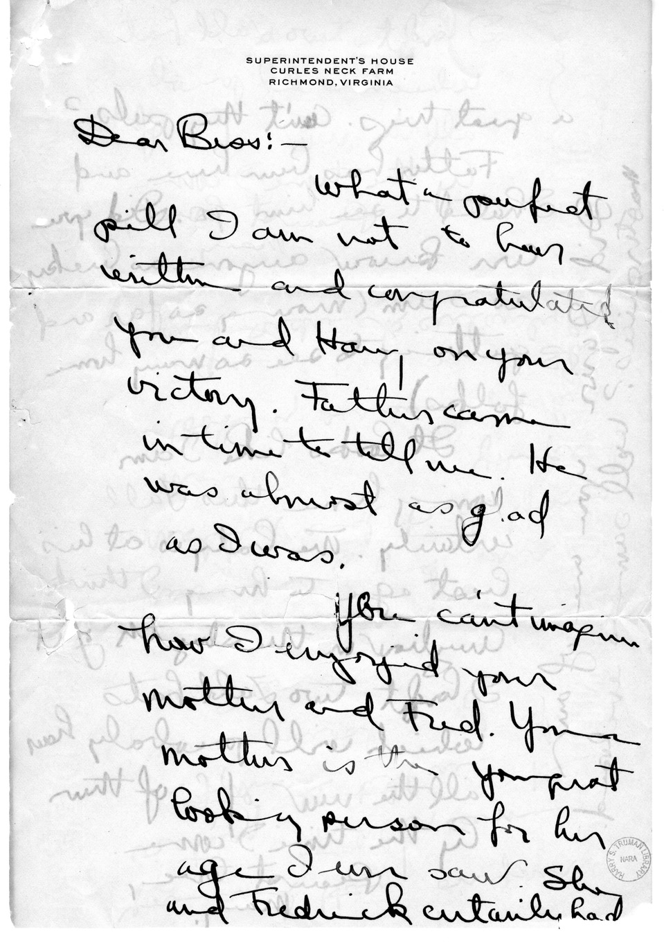 Letter from Mary Paxton Keeley to Bess W. Truman