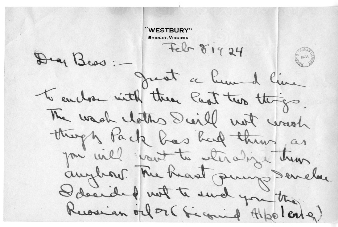 Letter from Mary Paxton Keeley to Bess W. Truman