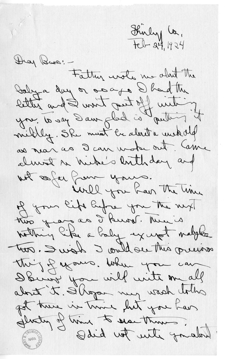 Letter from Mary Paxton Keeley to Bess W. Truman