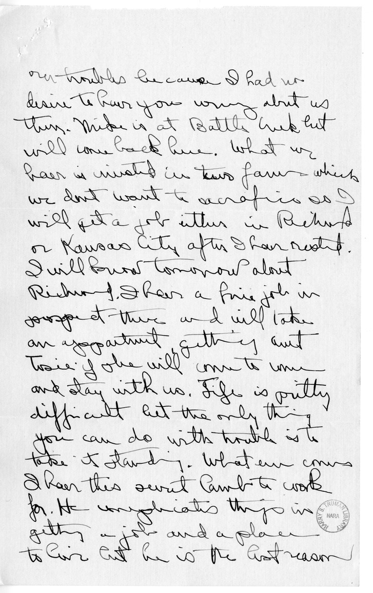Letter from Mary Paxton Keeley to Bess W. Truman