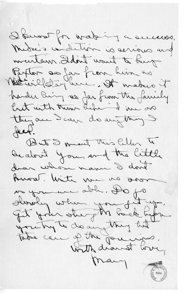 Letter from Mary Paxton Keeley to Bess W. Truman
