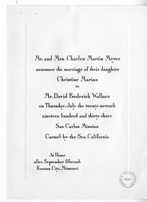 Wedding Announcement for Christine M. Meyer and David Frederick Wallace