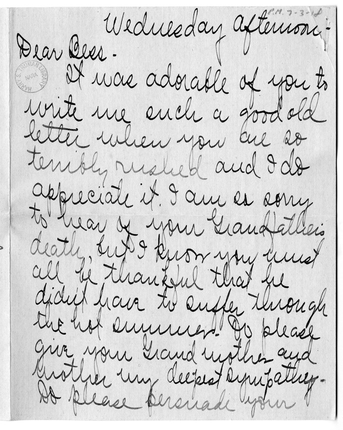 Letter from Arry Mayer to Bess Wallace