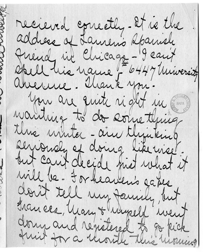 Letter from Arry Mayer to Bess Wallace