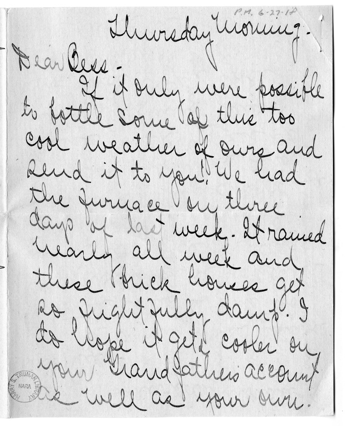 Letter from Arry Mayer to Bess Wallace