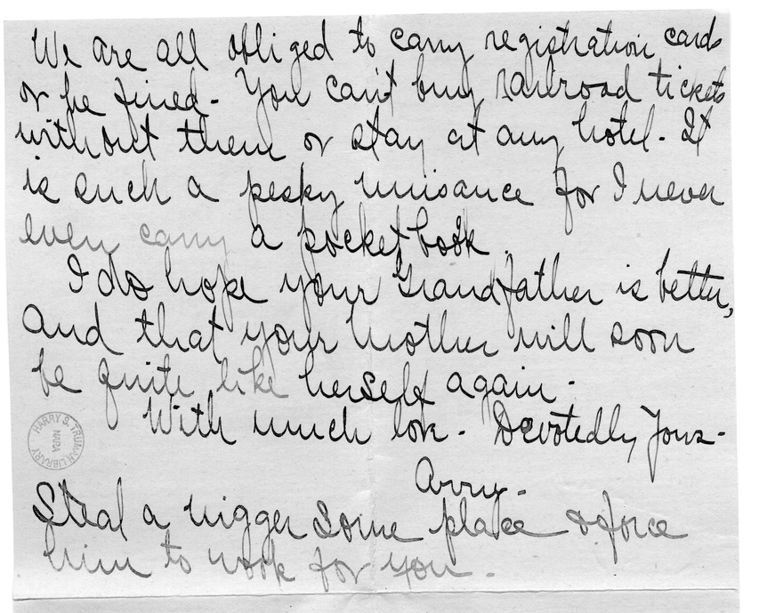 Letter from Arry Mayer to Bess Wallace