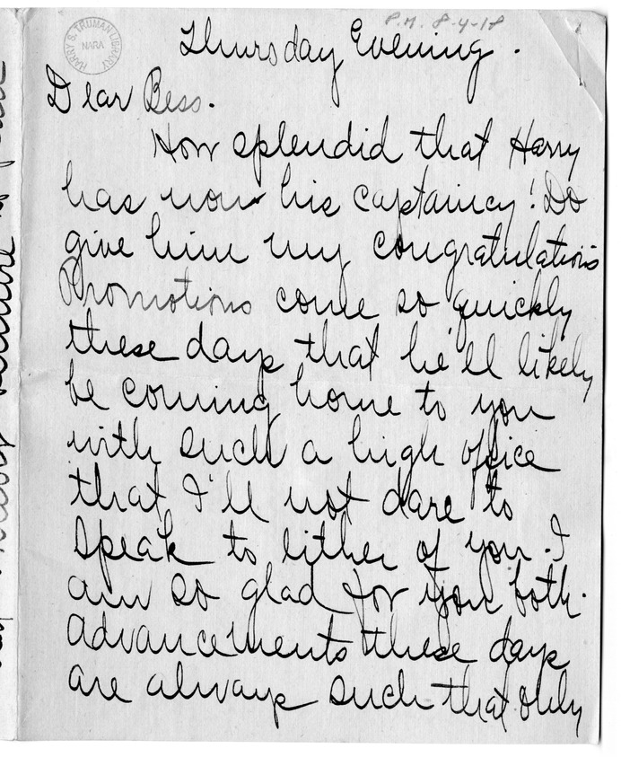 Letter from Arry Mayer to Bess Wallace