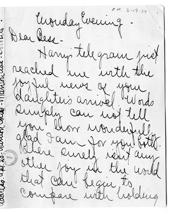 Letter from Arry M. Calhoun to Bess W. Truman