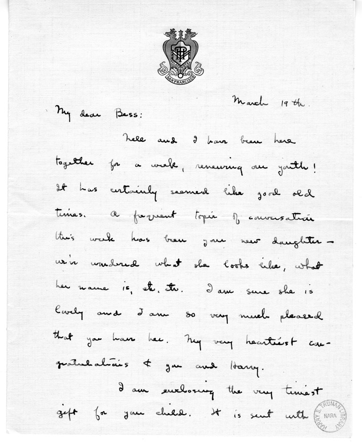 Letter from Ella Ross to Bess W. Truman