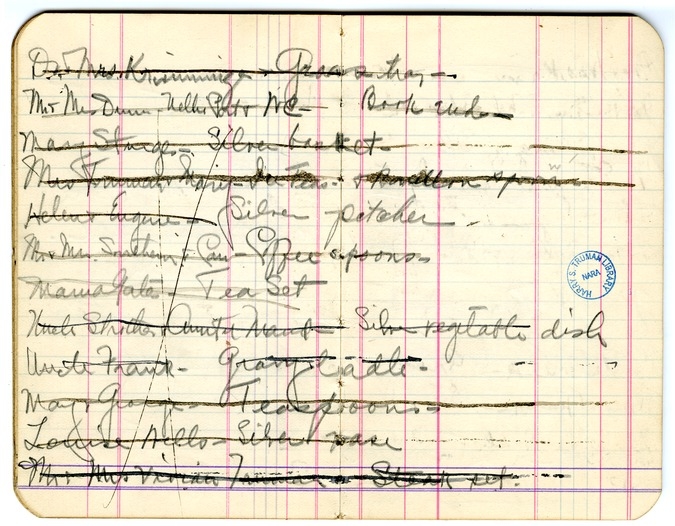 List of Wedding Gifts Received by Mr. and Mrs. Harry S. Truman