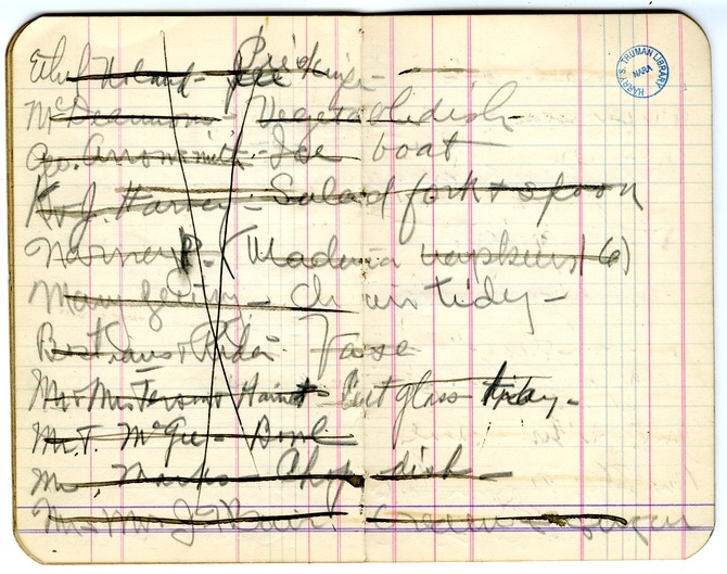 List of Wedding Gifts Received by Mr. and Mrs. Harry S. Truman