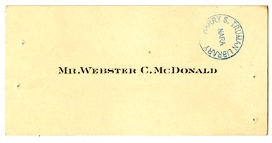 Wedding Gift Card from Webster C. McDonald
