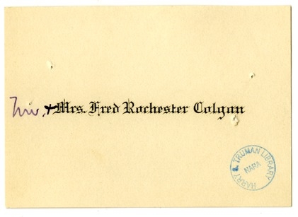 Wedding Gift Card from Mr. and Mrs. Fred Rochester Colgan