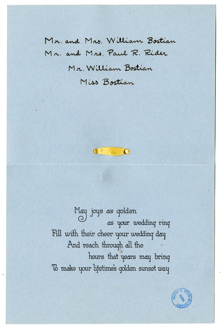Wedding Card from the William Bostian and Paul Rider Families