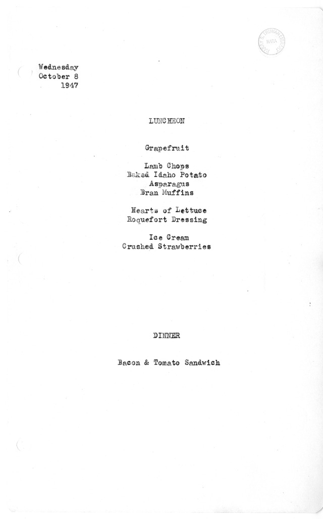 White House Luncheon and Dinner Menu