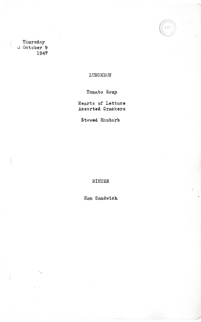 White House Luncheon and Dinner Menu