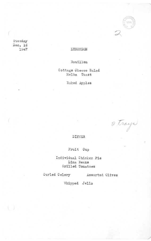 White House Luncheon and Dinner Menu