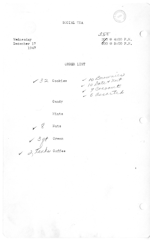 Shopping List for Social Tea