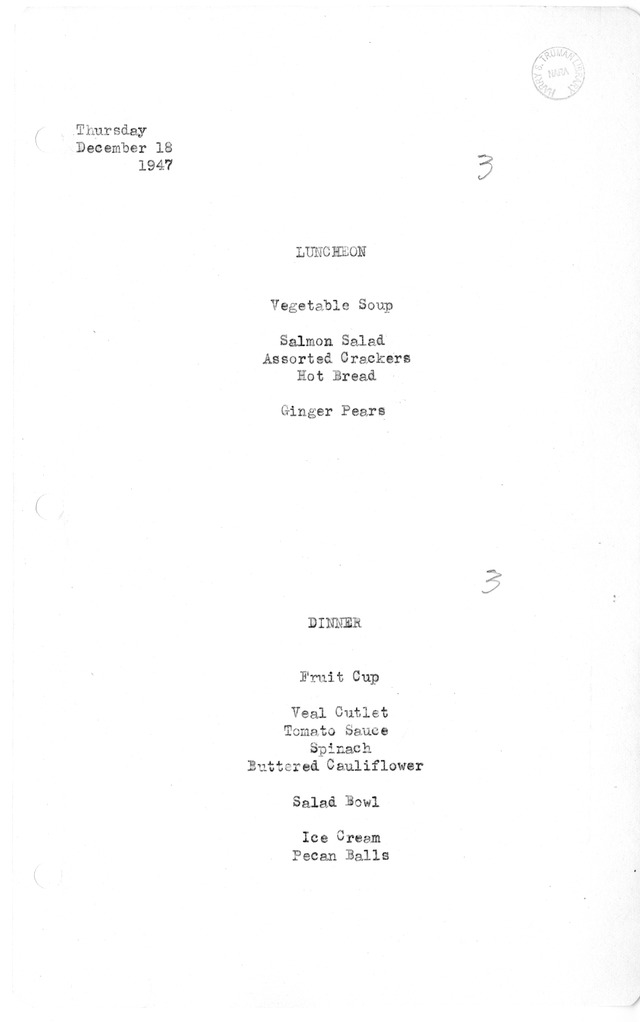 White House Luncheon and Dinner Menu