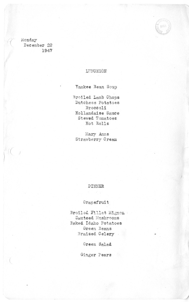 White House Luncheon and Dinner Menu